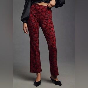 Anthropologie Red and Black Floral Boot Cut Pants